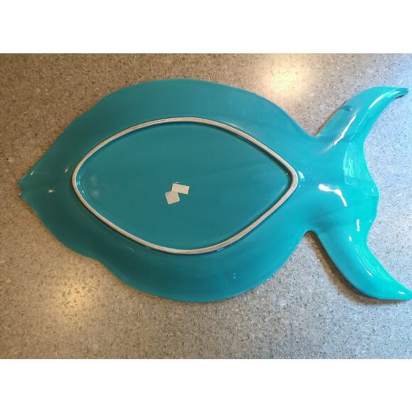 Decorative Tropical Fish Serving Plate Glazed Pottery Green Red Yellow 18x10x1.5 - Picture 5 of 8